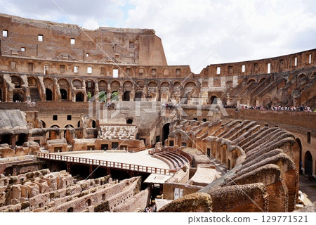 View of the interior of the Roman Colosseum, a World Heritage Site, and the ancient ruins View of the interior of the Roman Colosseum, a World Heritage Site, and the ancient ruins 129771521
