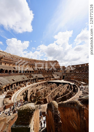 View of the interior of the Roman Colosseum, a World Heritage Site, and the ancient ruins 129771526