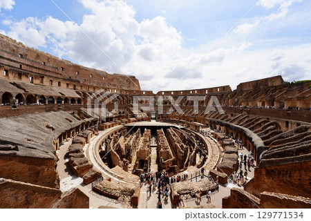 View of the interior of the Roman Colosseum, a World Heritage Site, and the ancient ruins 129771534