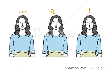 Young woman facial expression pattern illustration icon set 129771536