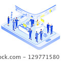 Futuristic business office in smartphone isometric illustration 129771580