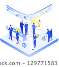 Isometric illustration of a futuristic business exhibition 129771583