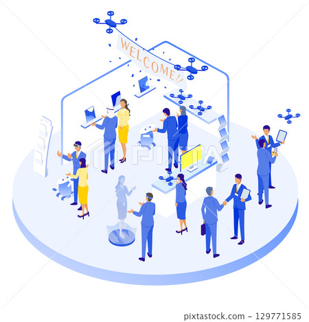 Futuristic technology exhibition isometric illustration Futuristic technology exhibition isometric illustration 129771585