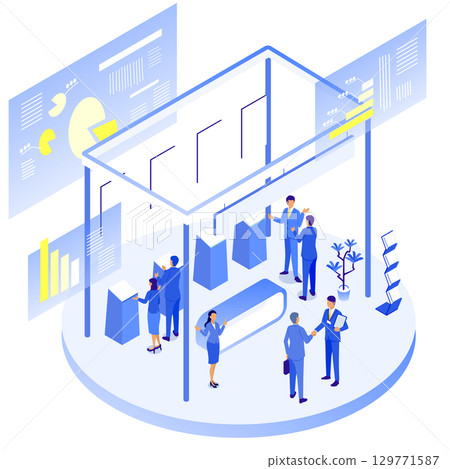 Futuristic data analysis office isometric illustration Futuristic data analysis office isometric illustration 129771587
