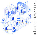 Futuristic business complex isometric illustration 129771589