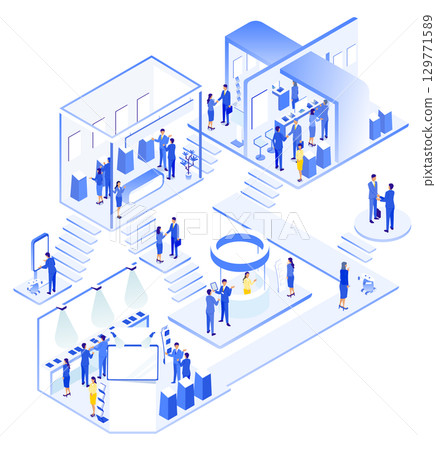 Futuristic business complex isometric illustration 129771589