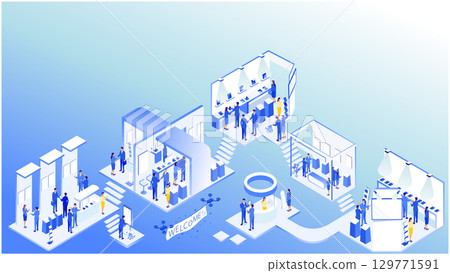 Futuristic business exhibition hall isometric illustration Futuristic business exhibition hall isometric illustration 129771591