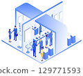 Futuristic exhibition booth isometric illustration 129771593