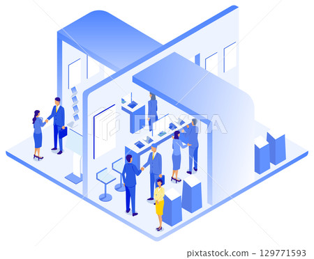 Futuristic exhibition booth isometric illustration 129771593
