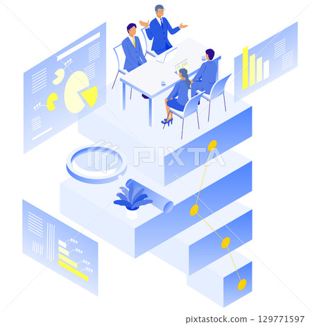 Futuristic business meeting isometric illustration Futuristic business meeting isometric illustration 129771597