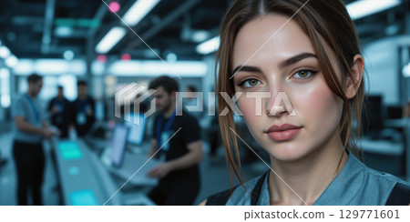 Abstract Geometric Business Insights with Digital Lines A smooth backdrop with abstract geometric shapes and digital lines, symbolizing the integration 129771601