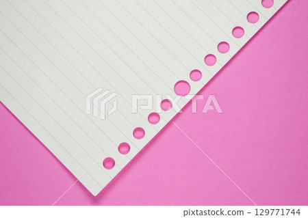 line paper texture on pink background,  blank sheet notebook 129771744