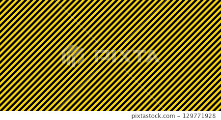 Warning sign with yellow and black diagonal lines. Attention, danger or caution symbol. Construction site signage, road safety notice, hazard banner, security alert shield. Vector illustration 129771928