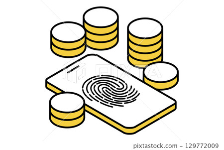 透過智慧型手機指紋認證存取資產的金融科技圖標 129772009