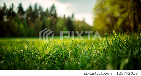 Grassland and forest background AI image 129772018