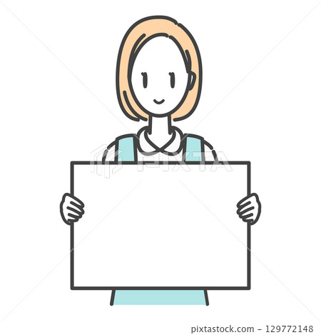 身著圍裙、手持白板的醫務工作者（有限調色盤商業插畫） 129772148