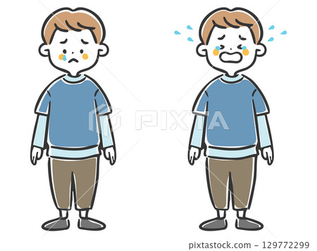 哭泣的男孩插圖集、全身、向量 129772299
