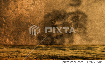 Concrete grungy wall with shadow and dark background. Mockup. Copy Space. Wallpaper or Halloween background 129772504