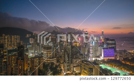 Aug 8 2025 a Causeway Bay skyline lights up urban night 129772650