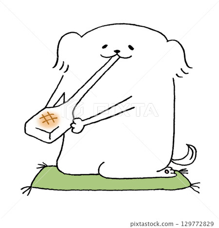 dog eating mochi 129772829