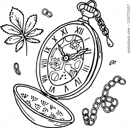 Pocket watch Vector image Back to school Hand drawn 129772857