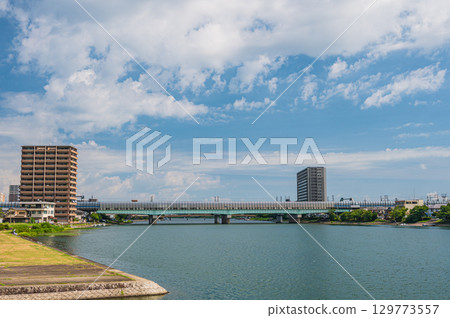 Summer scenery of the Seta River, Otsu City, Shiga Prefecture Summer scenery of the Seta River, Otsu City, Shiga Prefecture 129773557