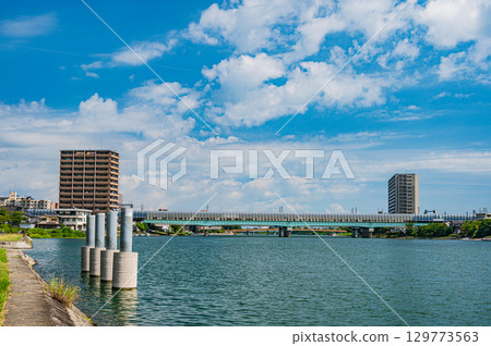 Summer scenery of the Seta River, Otsu City, Shiga Prefecture 129773563