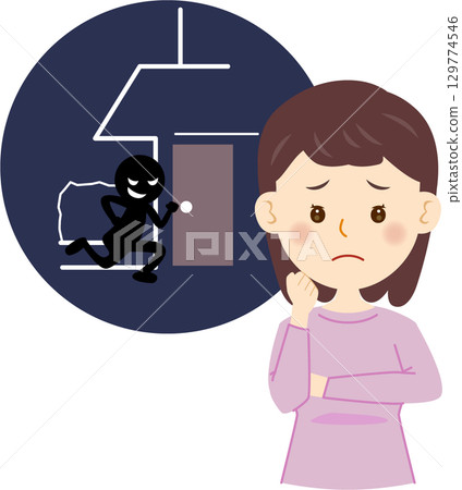 一名擔心入室竊盜的女子 129774546