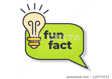 Fun fact icon with trivia text in a comic bubble for quiz or infographic template, with lightbulb and idea label for advice or funny wisdom guide vector illustration 129774551