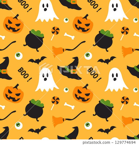 Happy Halloween Night Festival Seamless Pattern Design with Spooky Elements in Illustration Template 129774694