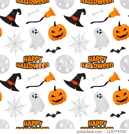 Happy Halloween Night Festival Seamless Pattern Design with Spooky Elements in Illustration Template Happy Halloween Night Festival Seamless Pattern Design with Spooky Elements in Illustration Template 129774700