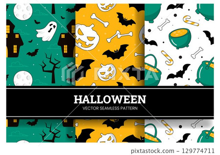 Happy Halloween Night Festival Seamless Pattern Design with Spooky Elements in Illustration Template 129774711