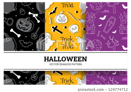 Happy Halloween Night Festival Seamless Pattern Design with Spooky Elements in Illustration Template 129774712