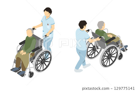 Isometric illustration: Grandfather in a wheelchair 129775141