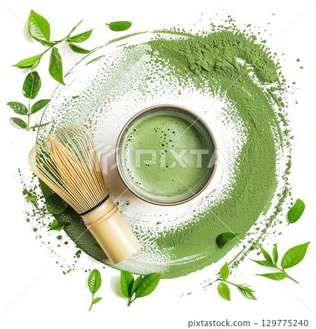 Refreshing green matcha illustration - Generative AI 129775240