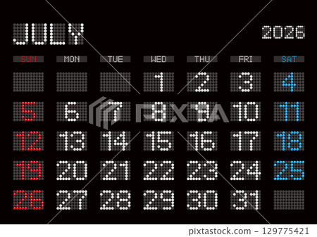2026 年 7 月電子廣告看板式日曆（週日開始） - 無日本假日 129775421