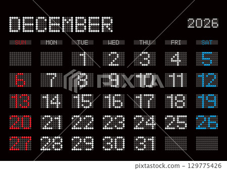 December 2026 electronic billboard style calendar (Sunday start) 129775426