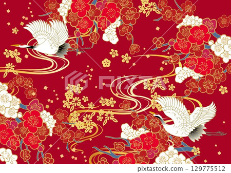 Beautiful Japanese pattern illustration background 129775512
