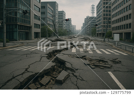 A town cracked by the earthquake A town cracked by the earthquake 129775799