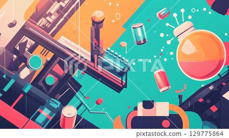 3D Illustration of Aluminium Cans at a warehouse. beverage manufacturing factory. modern factory. AI Generated. 129775864