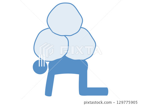 A light blue icon of a person in despair, carrying a pile of rocks 129775905