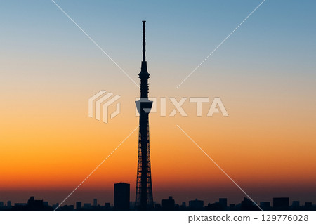 Tokyo Skytree silhouette at sunrise 129776028