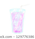 Peach soda with straw and ice 129776386