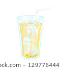 Ginger ale with straw and ice 129776444