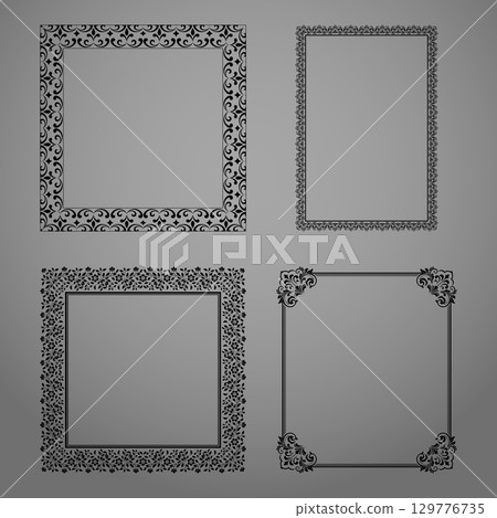 Set of decorative frames Elegant vector element for design in Eastern style, place for text. Floral black and gray borders. Lace illustration for invitations and greeting cards Set of decorative frames Elegant vector element for design in Eastern style, place for text. Floral black and gray borders. Lace illustration for invitations and greeting cards 129776735
