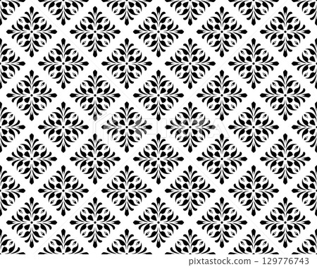 Flower geometric pattern. Seamless vector background. White and black ornament. 129776743