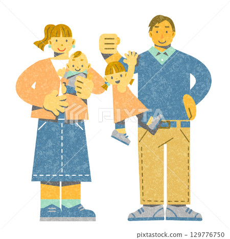 Smiling young family of four - Colorful and stylish flat illustration 129776750