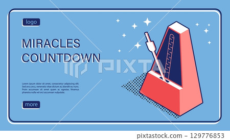 Isometric landing page, metronome device marks short intervals of time with regular sound beats. Announcement of annual interview promotion banner. Isometric vector linear banner top view Isometric landing page, metronome device marks short intervals of time with regular sound beats. Announcement of annual interview promotion banner. Isometric vector linear banner top view 129776853