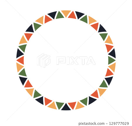 African pattern circle frame. Mexican ethnic motif border. Triangular islamic ornament round frame. Sun stamp emblem. African ethnic culture ornament Vector illustration isolated on white background African pattern circle frame. Mexican ethnic motif border. Triangular islamic ornament round frame. Sun stamp emblem. African ethnic culture ornament Vector illustration isolated on white background 129777029
