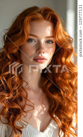 beautiful woman with long hair 129777131